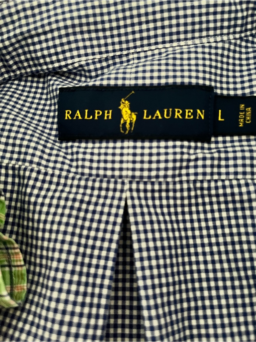 Upcycled Ralph Lauren Navy and White Micro-Check Button-Down Ruffle Collar - Picture 6 of 6